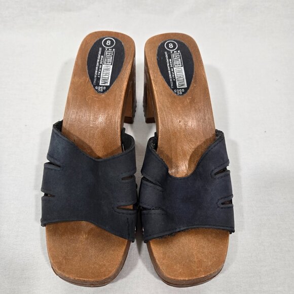 Vintage THE LEATHER COLLECTION Blue Leather Chunky Heels Platform Sandals Size 8 - Picture 4 of 17
